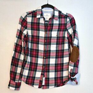 L.O.G. G. by H&M Size 4 Plaid Button Up Flannel Corduroy Elbow Patch